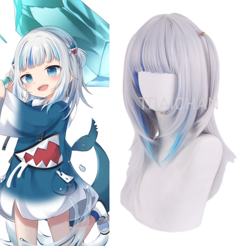 Gaming Accessories Korea - 2025 Gawr Gura Cosplay-Perücke, weiß, blau,
