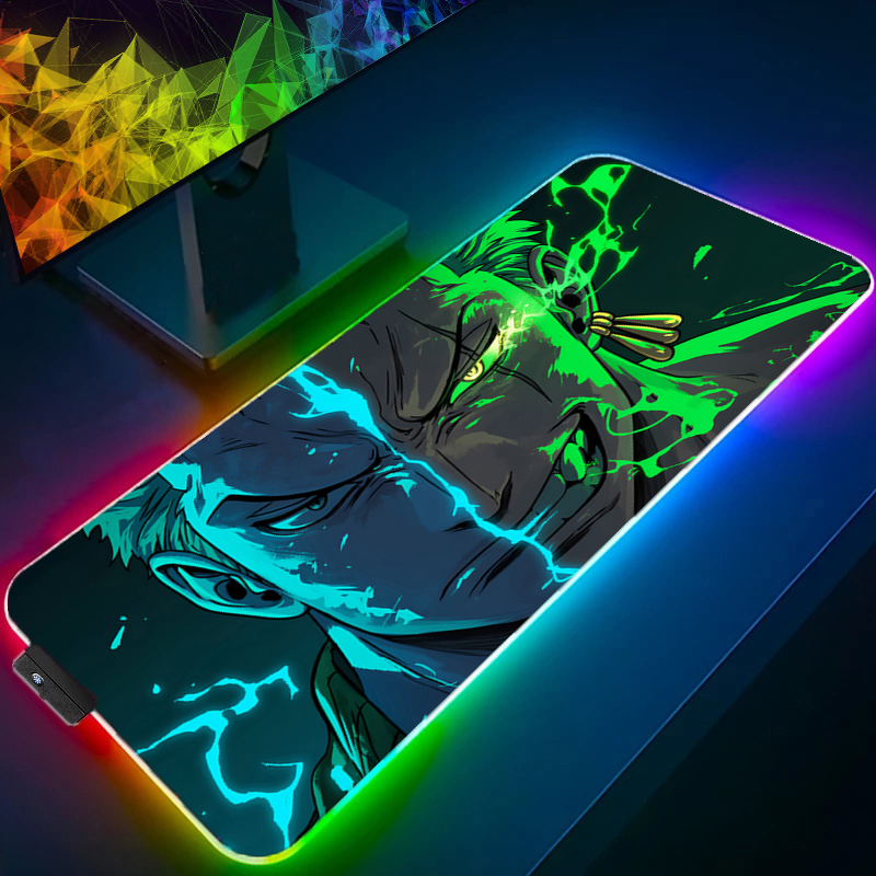 Gaming Accessories For Desk - ONE PIECE Zoro Mauspad RGB Gaming