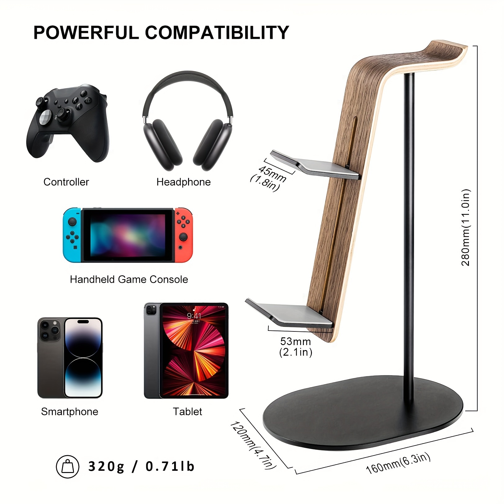 Gaming Controllers Xbox Accessories - Holz-Controller- und Headset-Halter, universeller Gaming-Kopfhörerständer für